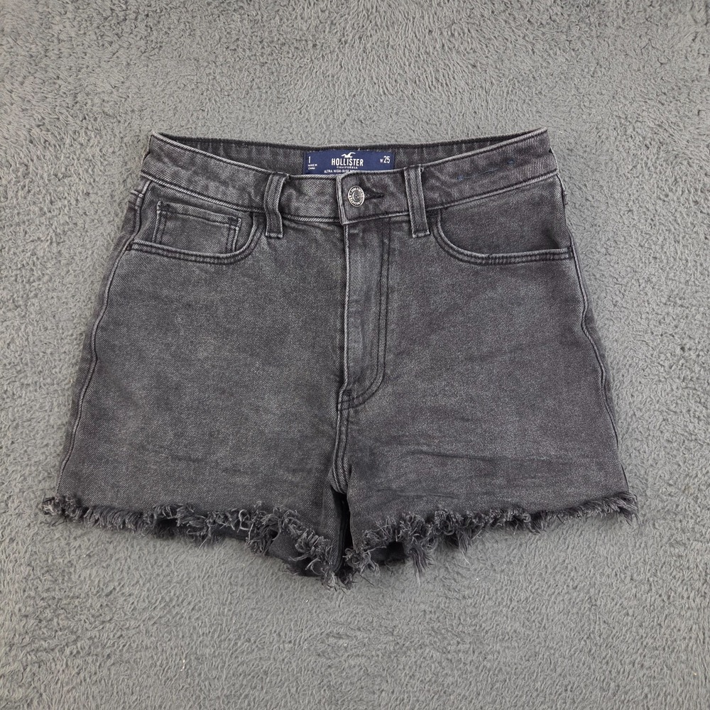 Hollister Cutoff Shorts Women's 1 Ultra High Rise Mom Black/Gray Stretch Frayed